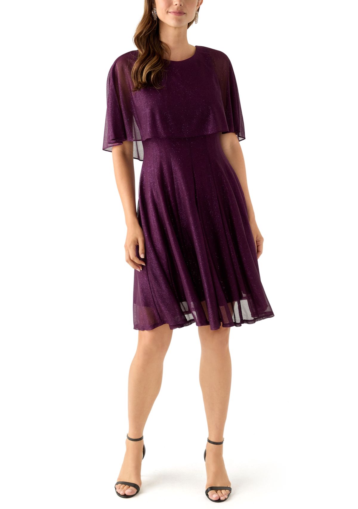 Womens Short Sleeve Crew Neck Chiffon Cocktail Dress