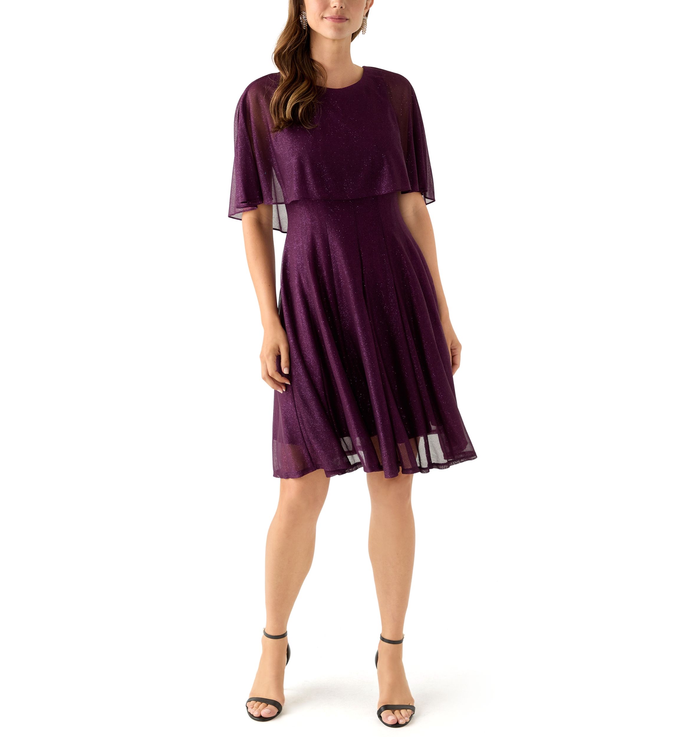 Womens Short Sleeve Crew Neck Chiffon Cocktail Dress