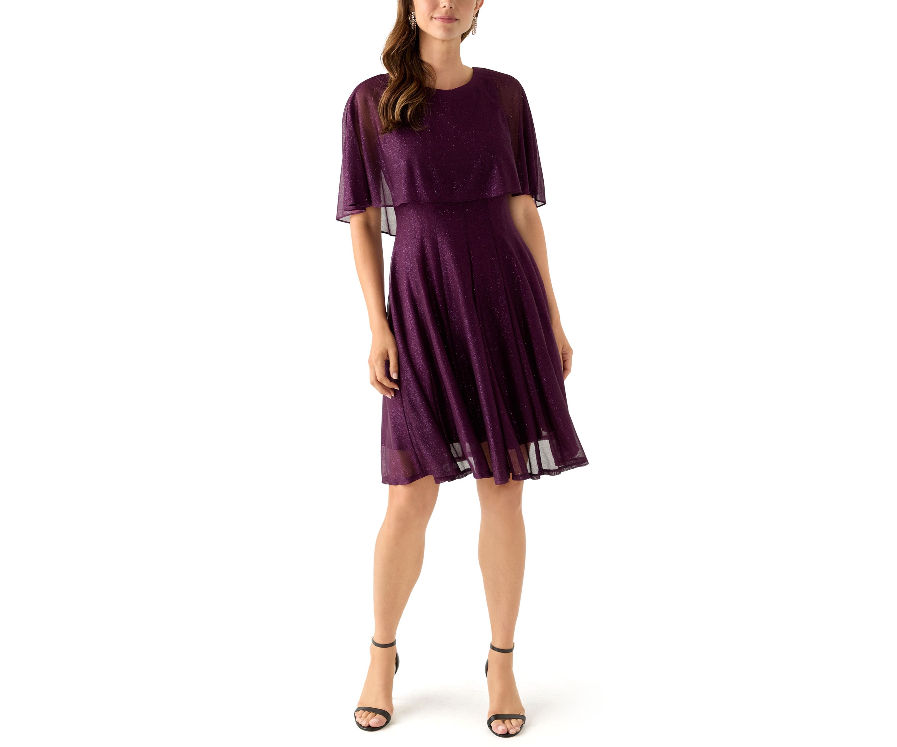 Womens Short Sleeve Crew Neck Chiffon Cocktail Dress