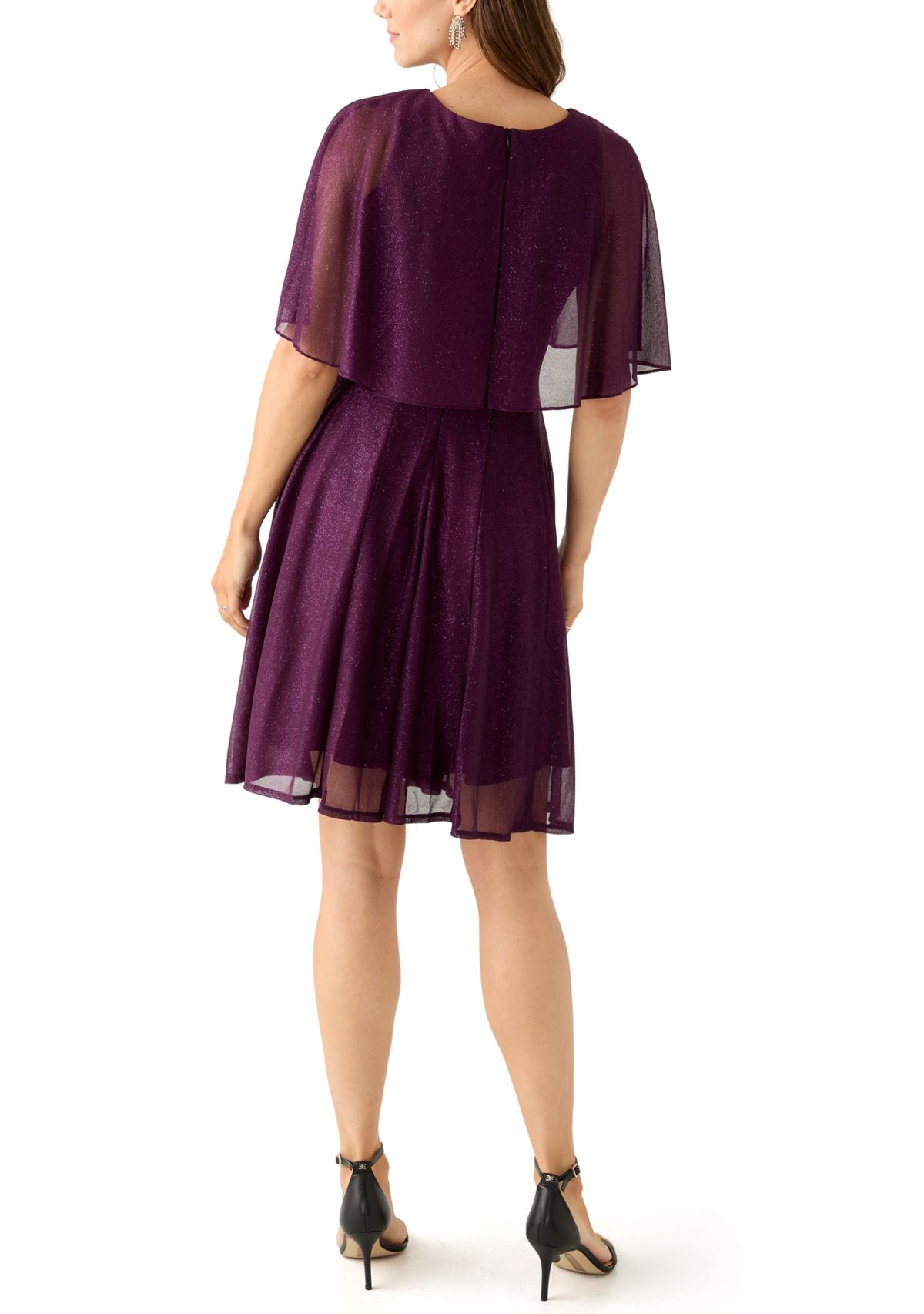 Womens Short Sleeve Crew Neck Chiffon Cocktail Dress