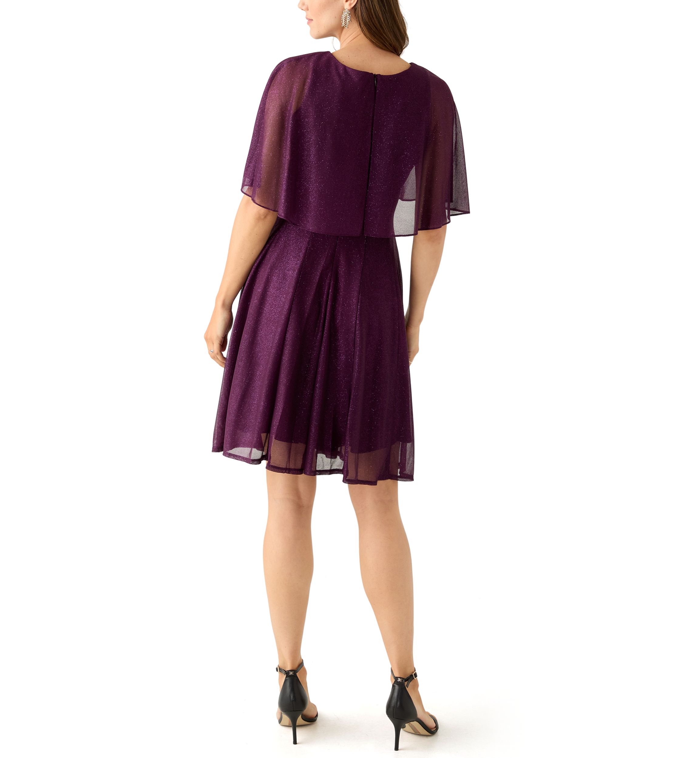 Womens Short Sleeve Crew Neck Chiffon Cocktail Dress