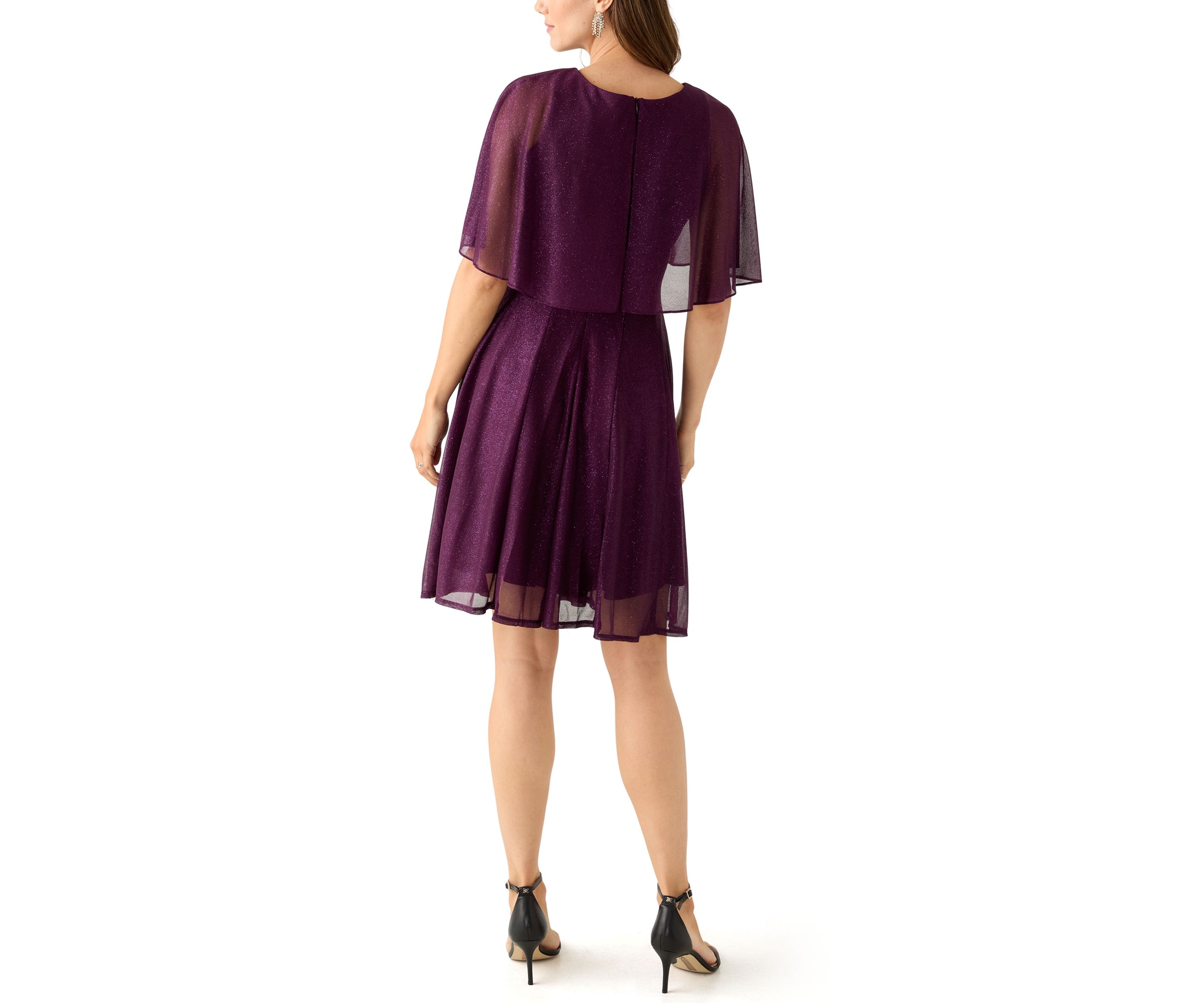 Womens Short Sleeve Crew Neck Chiffon Cocktail Dress