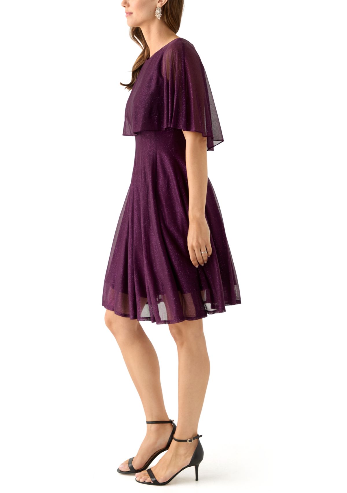 Womens Short Sleeve Crew Neck Chiffon Cocktail Dress
