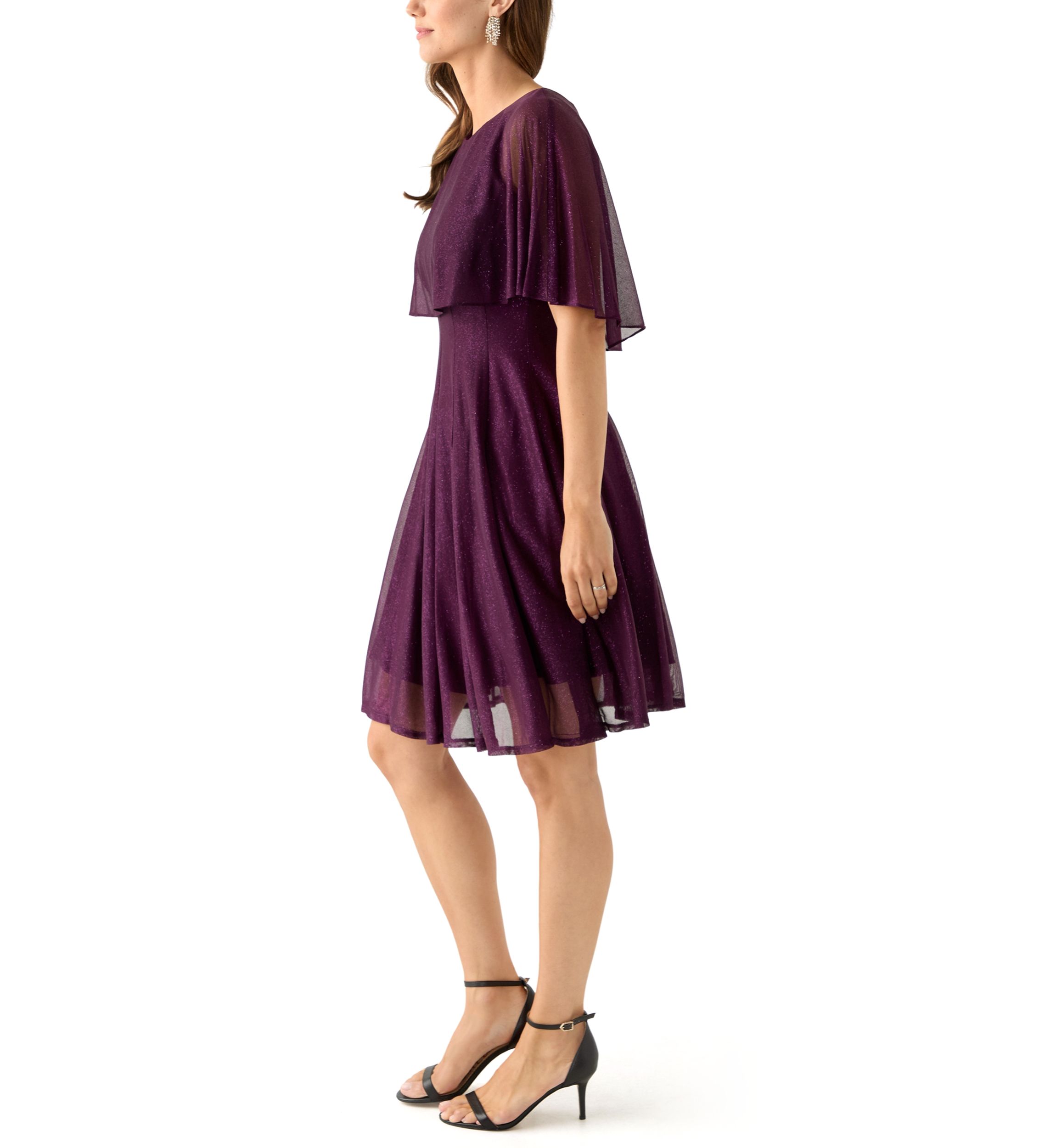 Womens Short Sleeve Crew Neck Chiffon Cocktail Dress