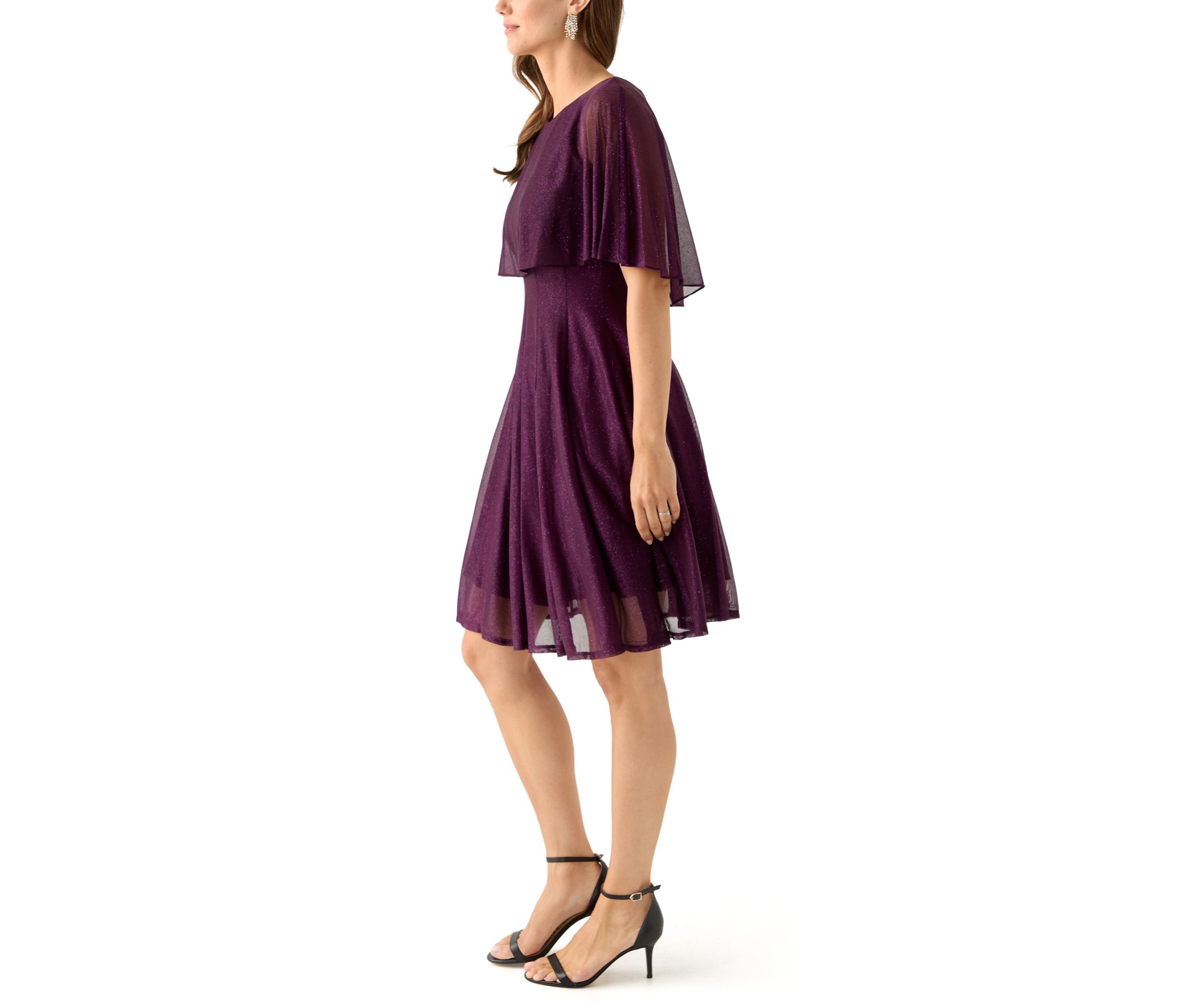 Womens Short Sleeve Crew Neck Chiffon Cocktail Dress