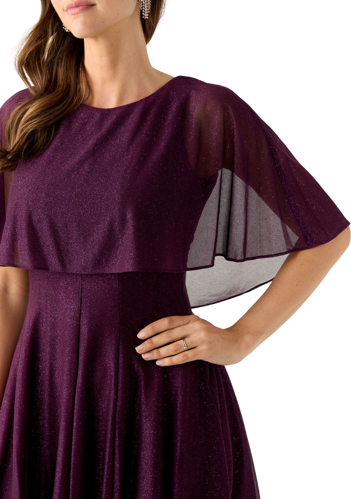 Womens Short Sleeve Crew Neck Chiffon Cocktail Dress