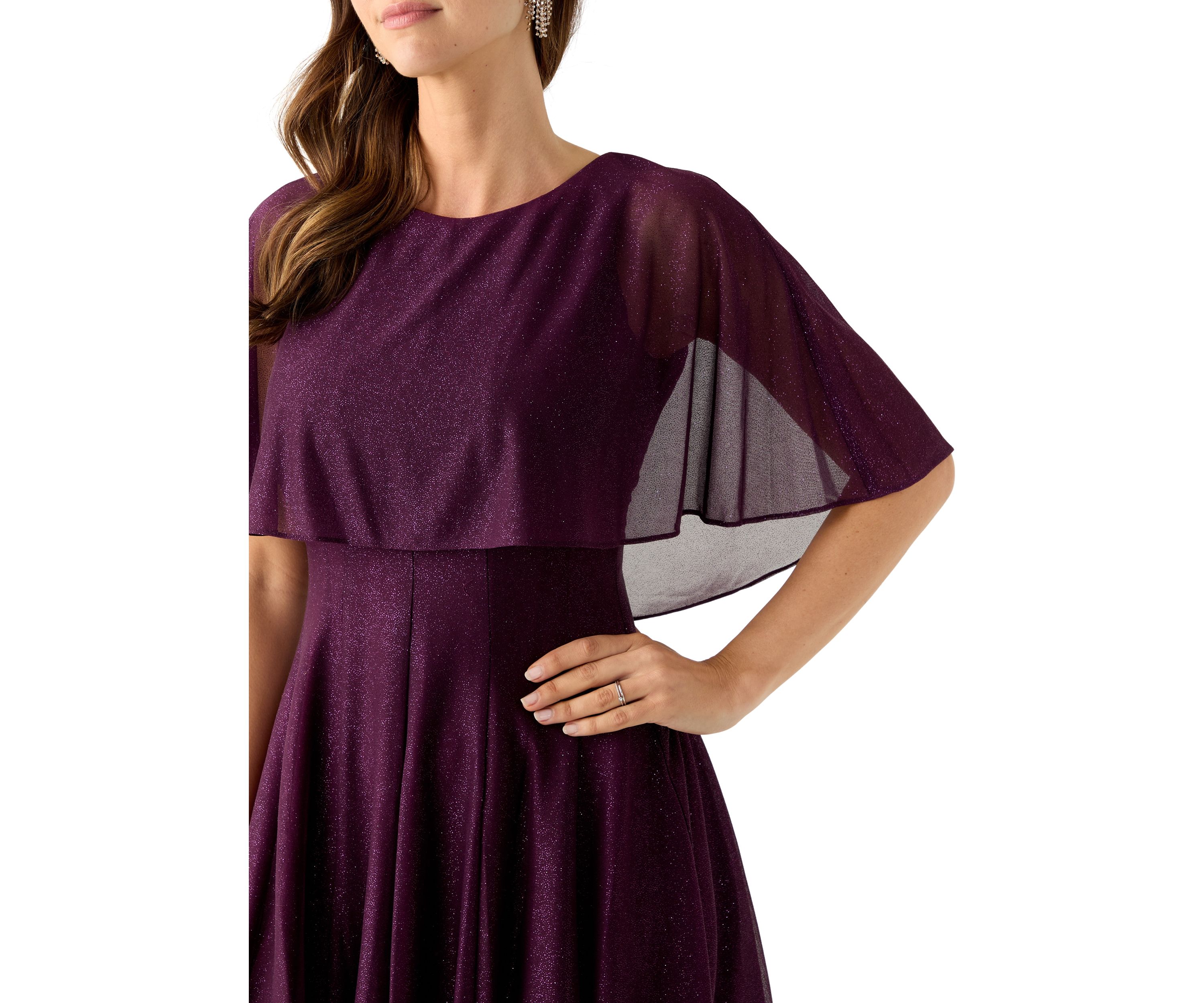 Womens Short Sleeve Crew Neck Chiffon Cocktail Dress