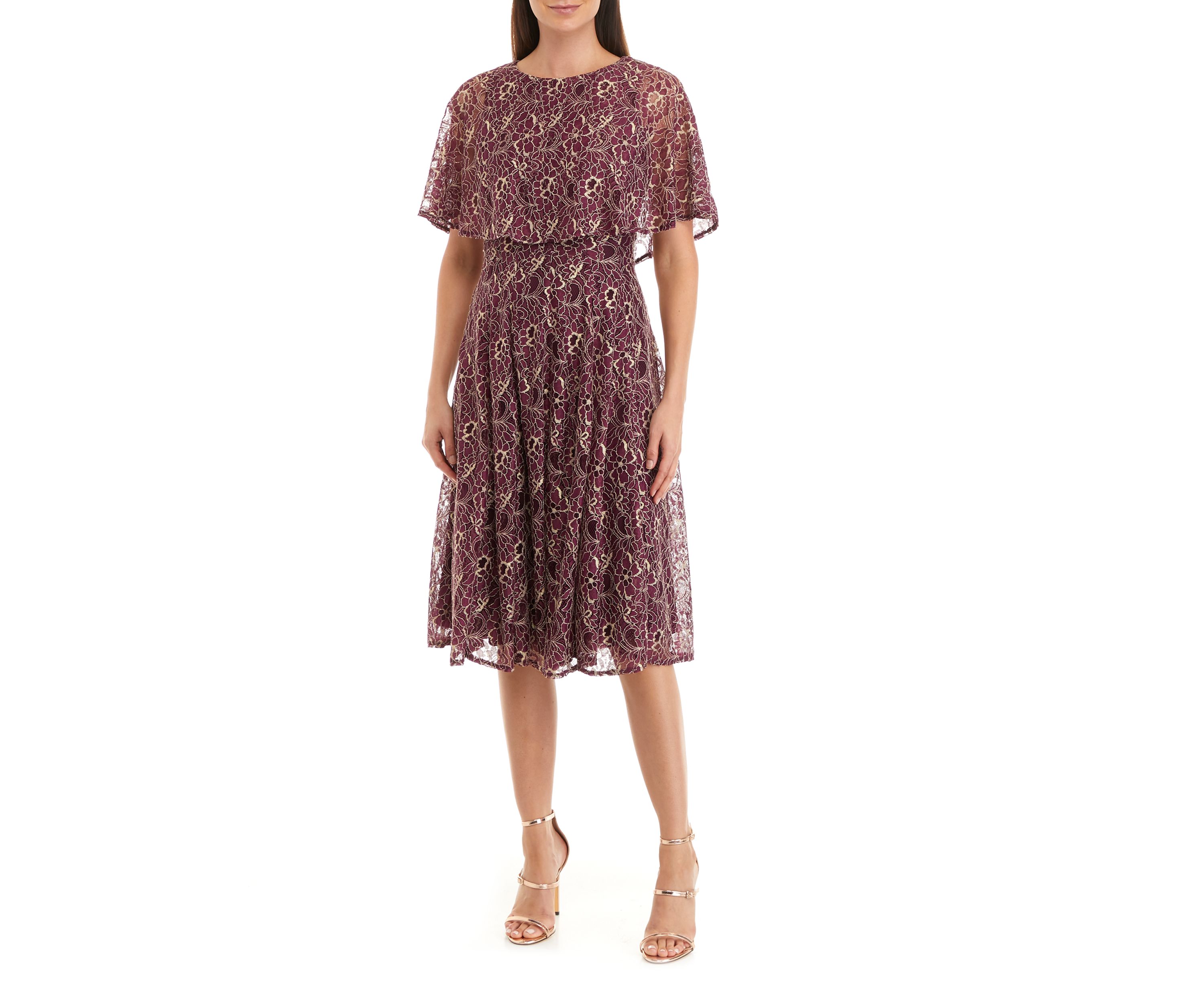 Womens Two Tone Lace Capelet Dress