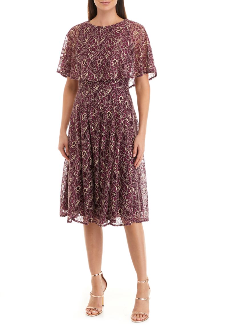 Womens Two Tone Lace Capelet Dress