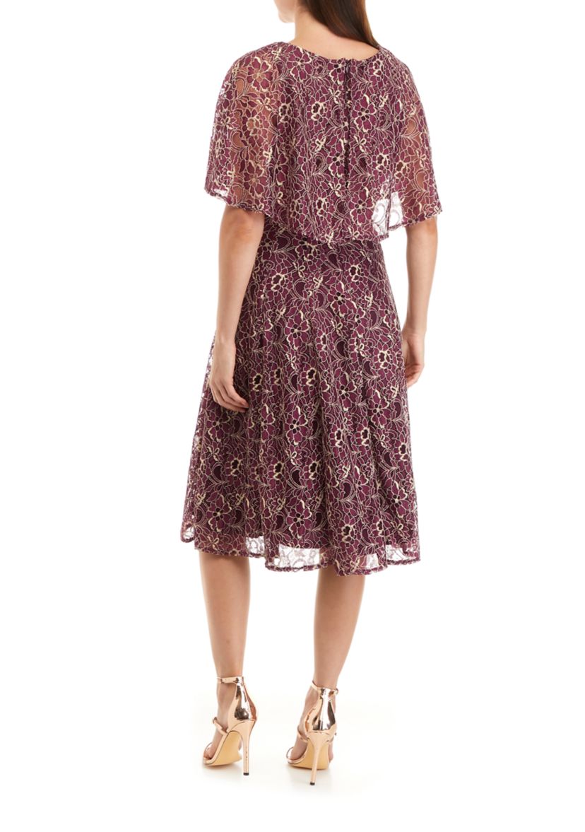 Womens Two Tone Lace Capelet Dress