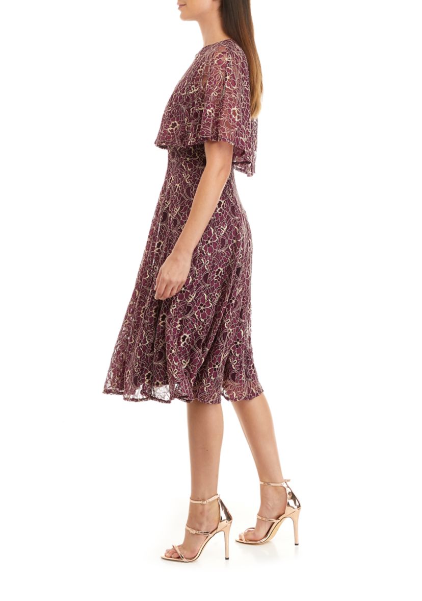 Womens Two Tone Lace Capelet Dress