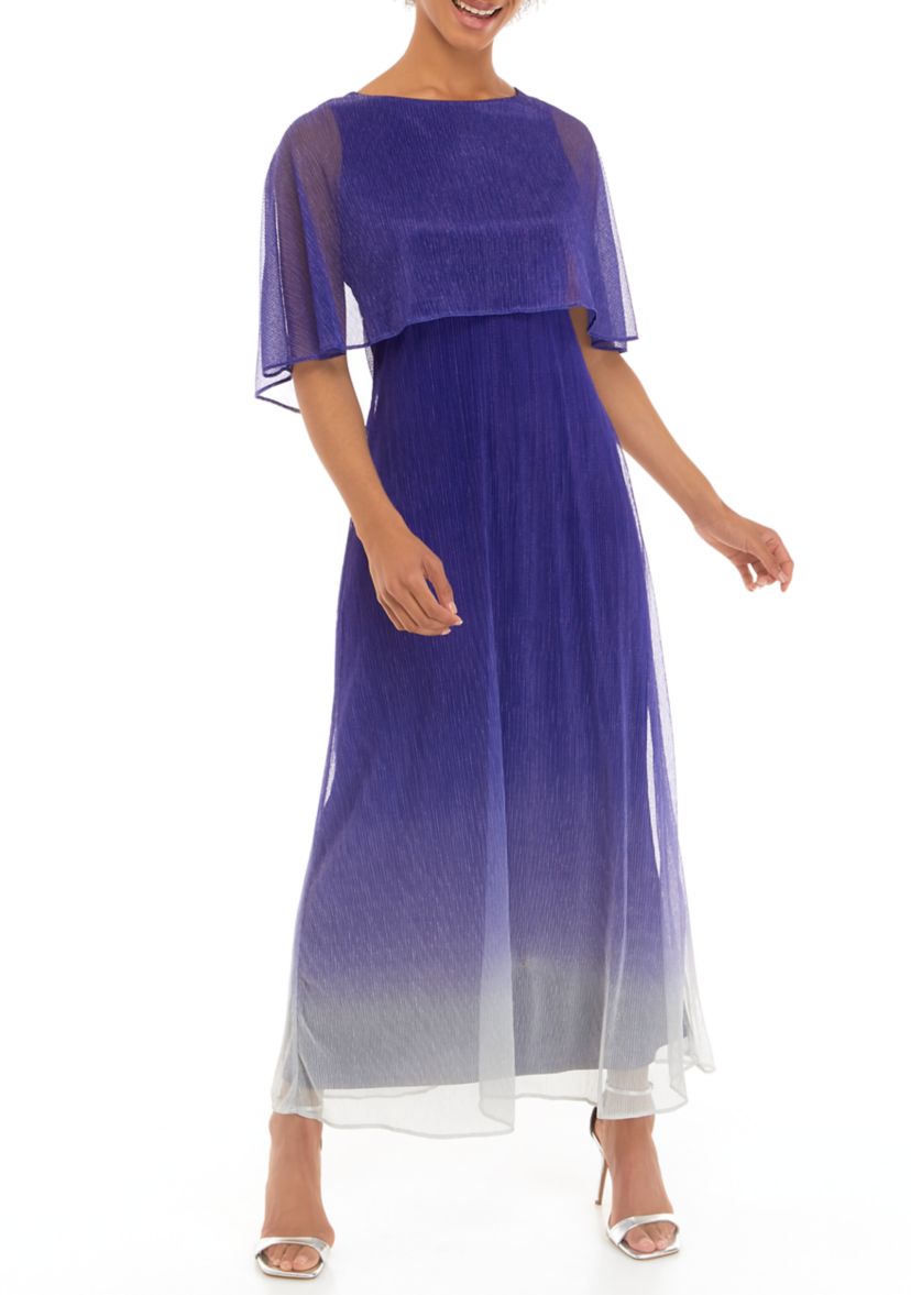 Womens Short Sleeve Glitter Ombré Capelet Fit and Flare Dress