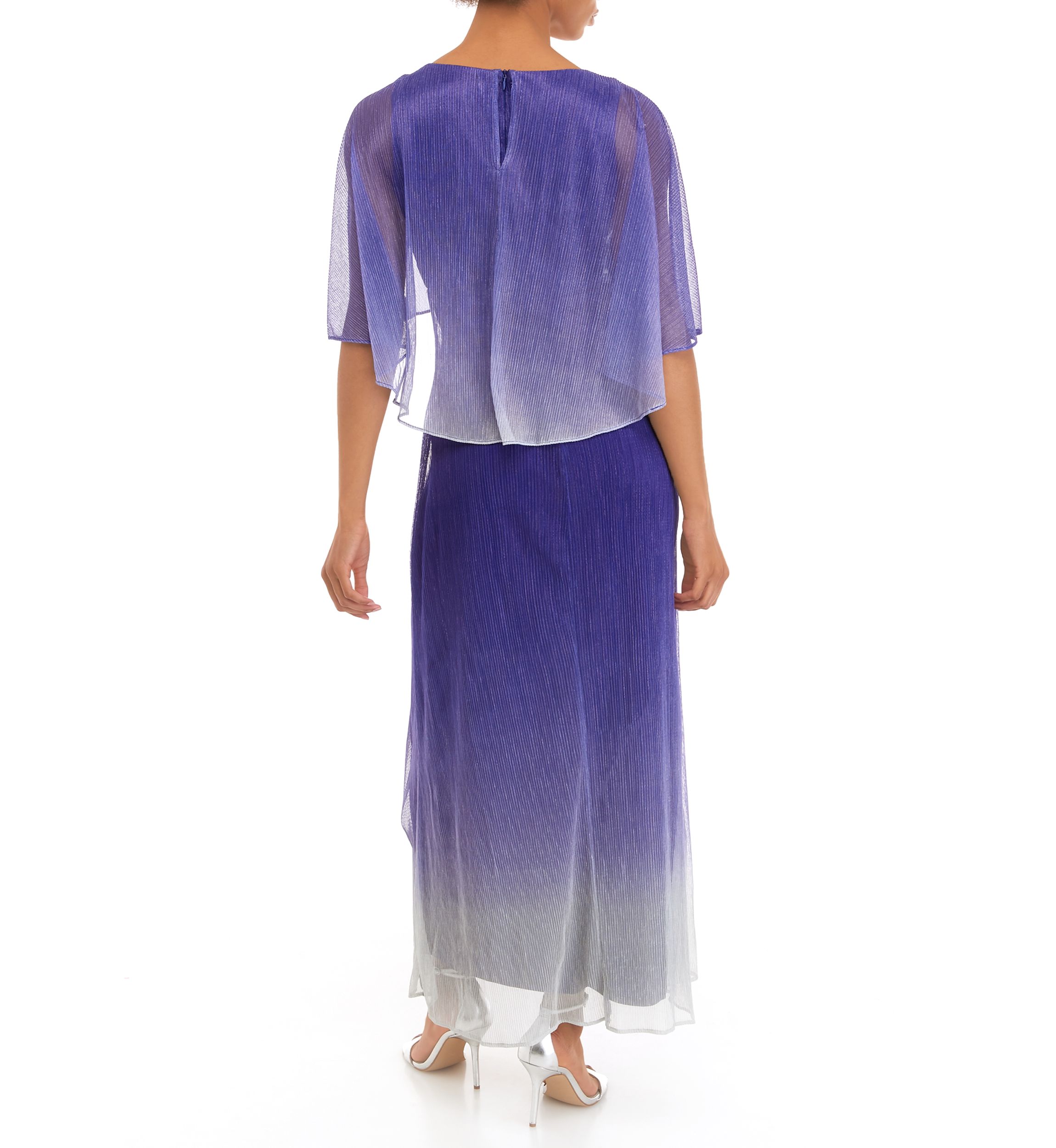 Womens Short Sleeve Glitter Ombré Capelet Fit and Flare Dress