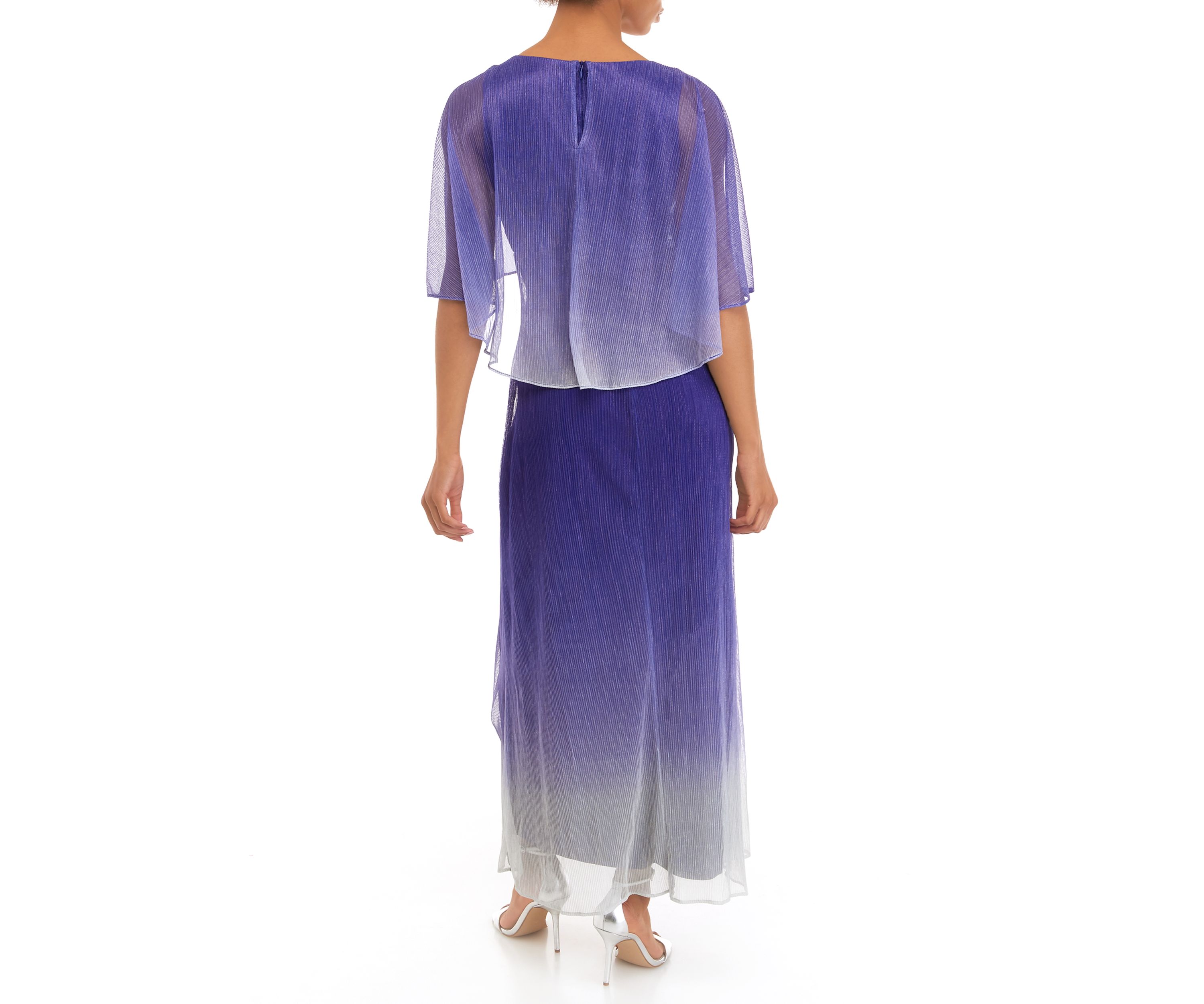 Womens Short Sleeve Glitter Ombré Capelet Fit and Flare Dress