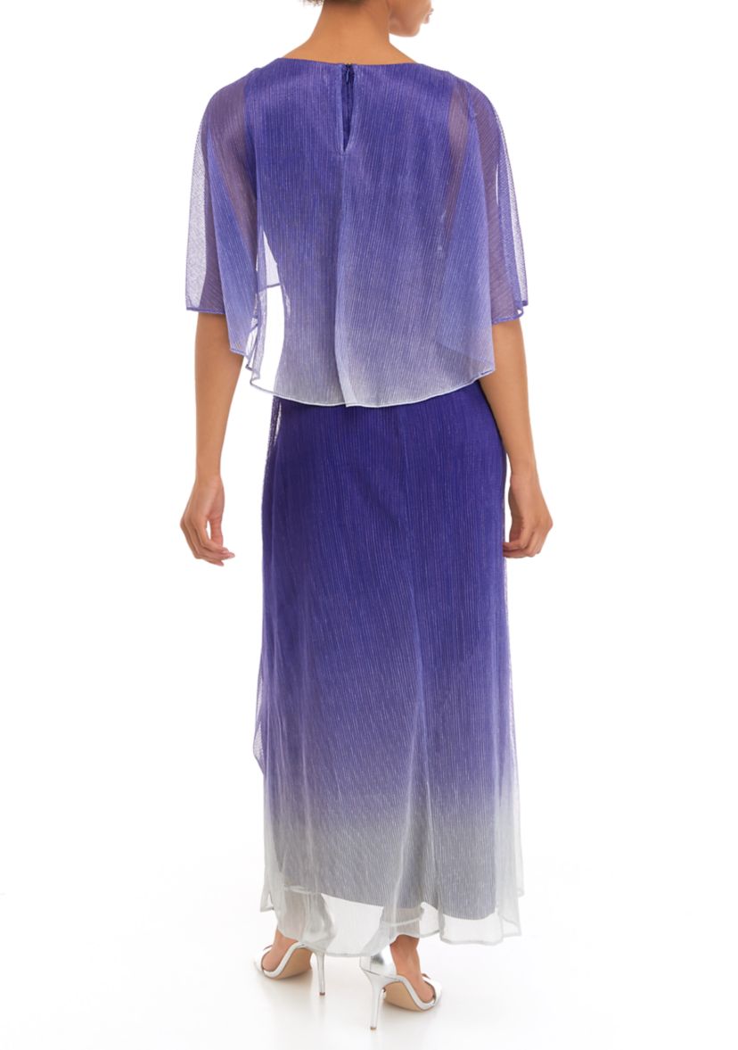 Womens Short Sleeve Glitter Ombré Capelet Fit and Flare Dress