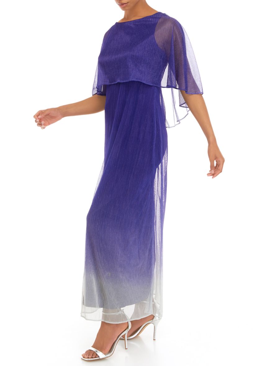 Womens Short Sleeve Glitter Ombré Capelet Fit and Flare Dress
