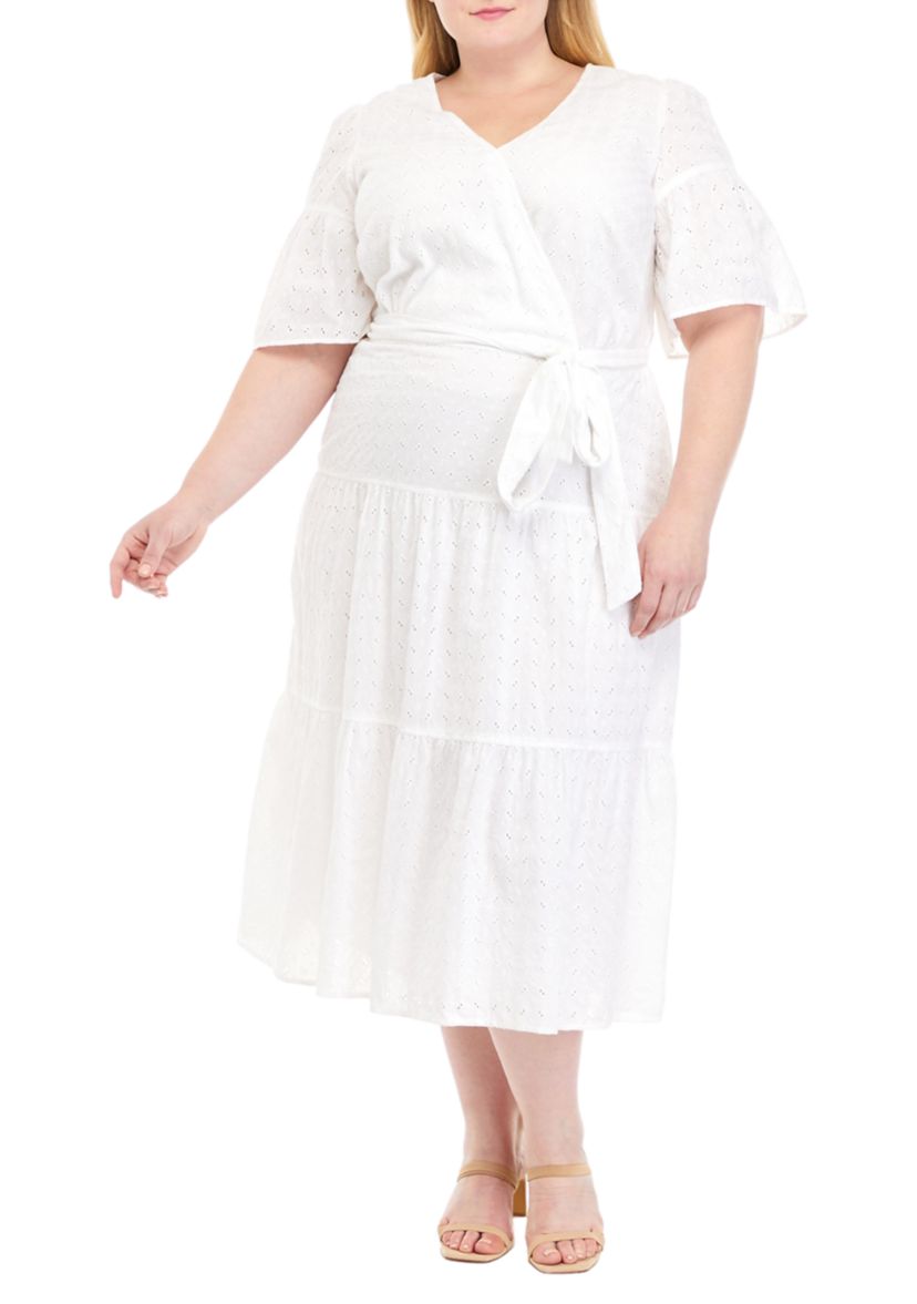 Plus Size Flare Sleeve Eyelet Dress