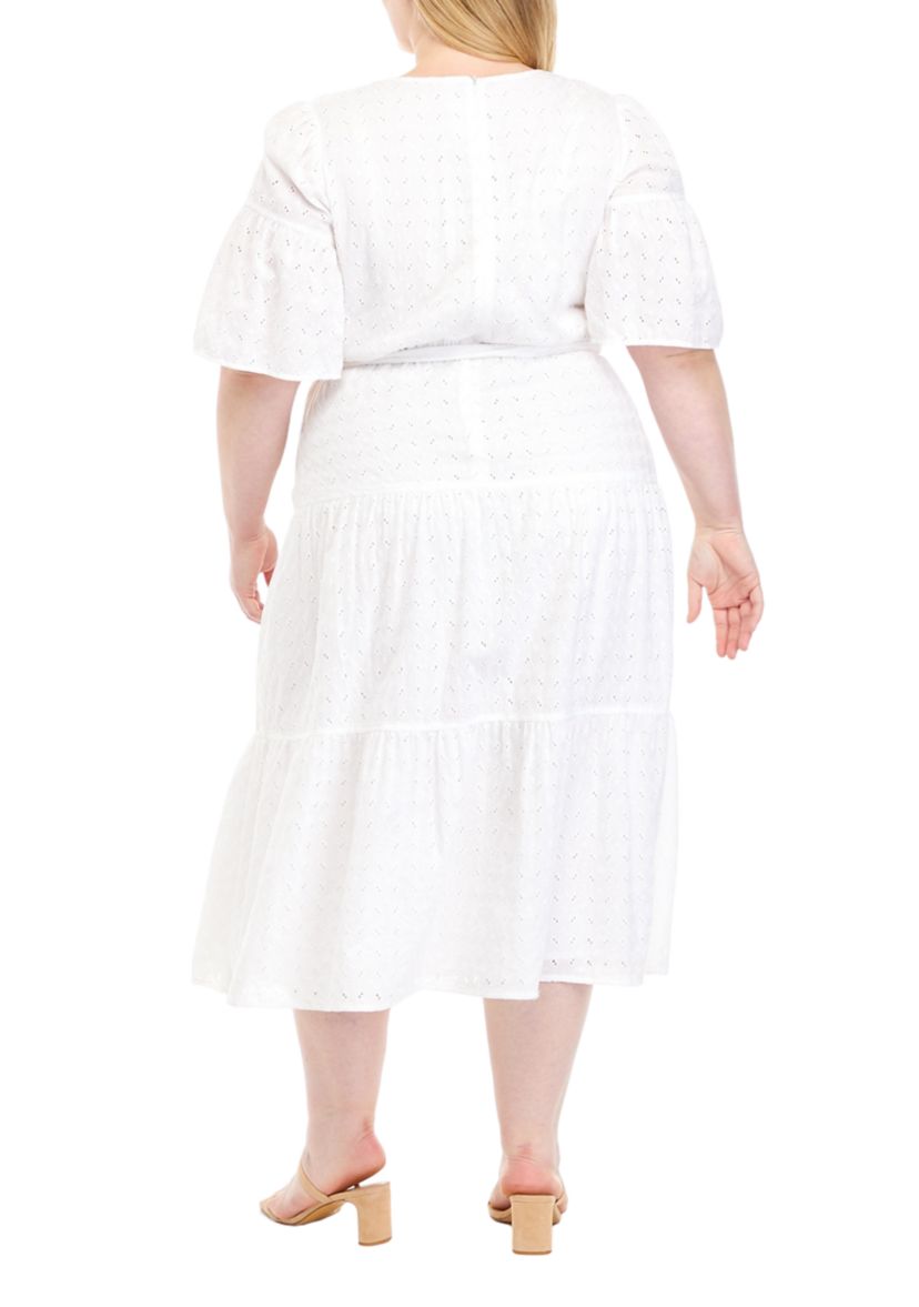 Plus Size Flare Sleeve Eyelet Dress