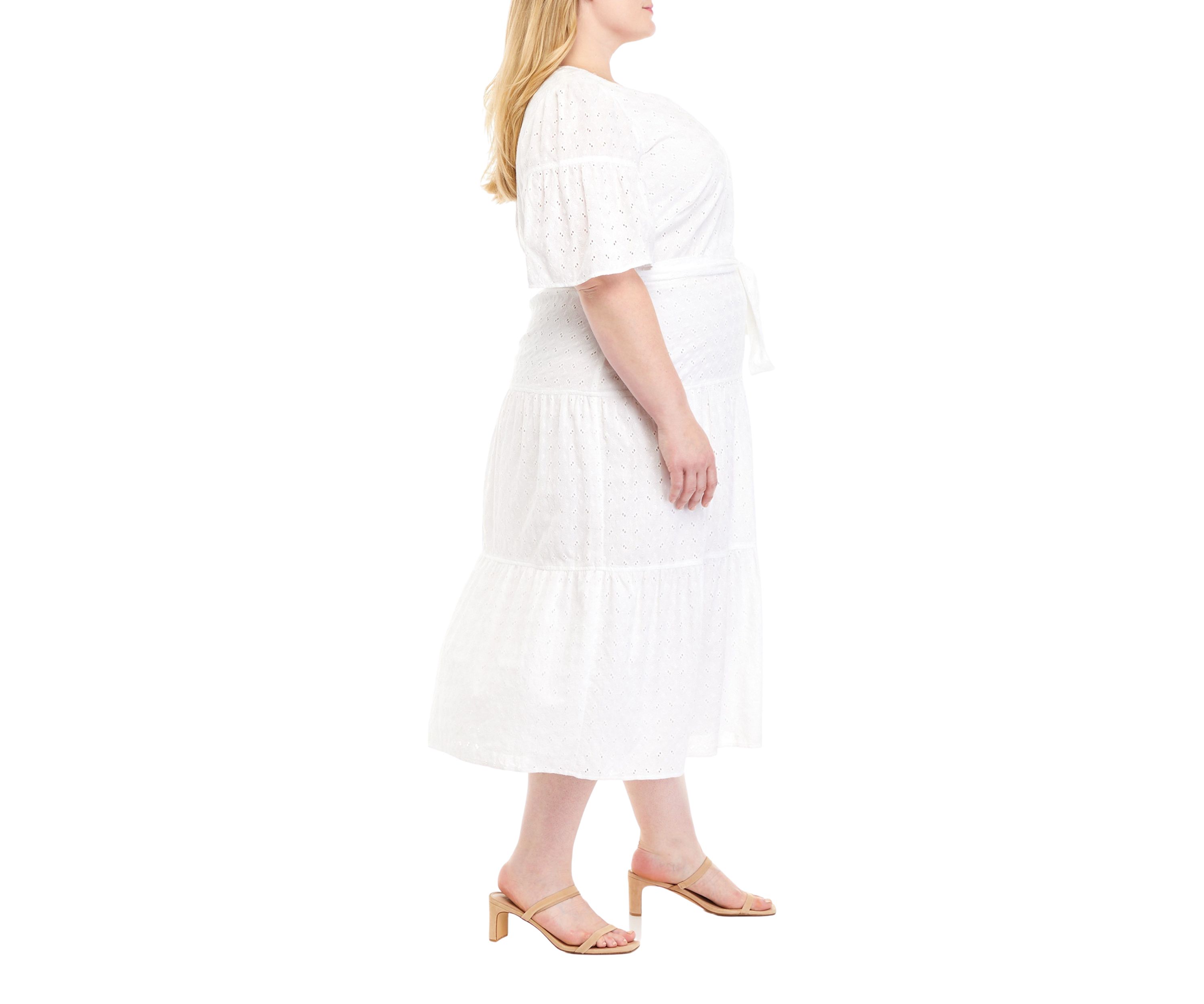 Plus Size Flare Sleeve Eyelet Dress
