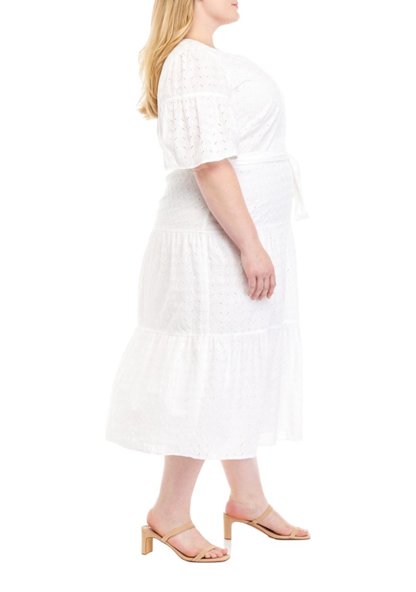 Plus Size Flare Sleeve Eyelet Dress