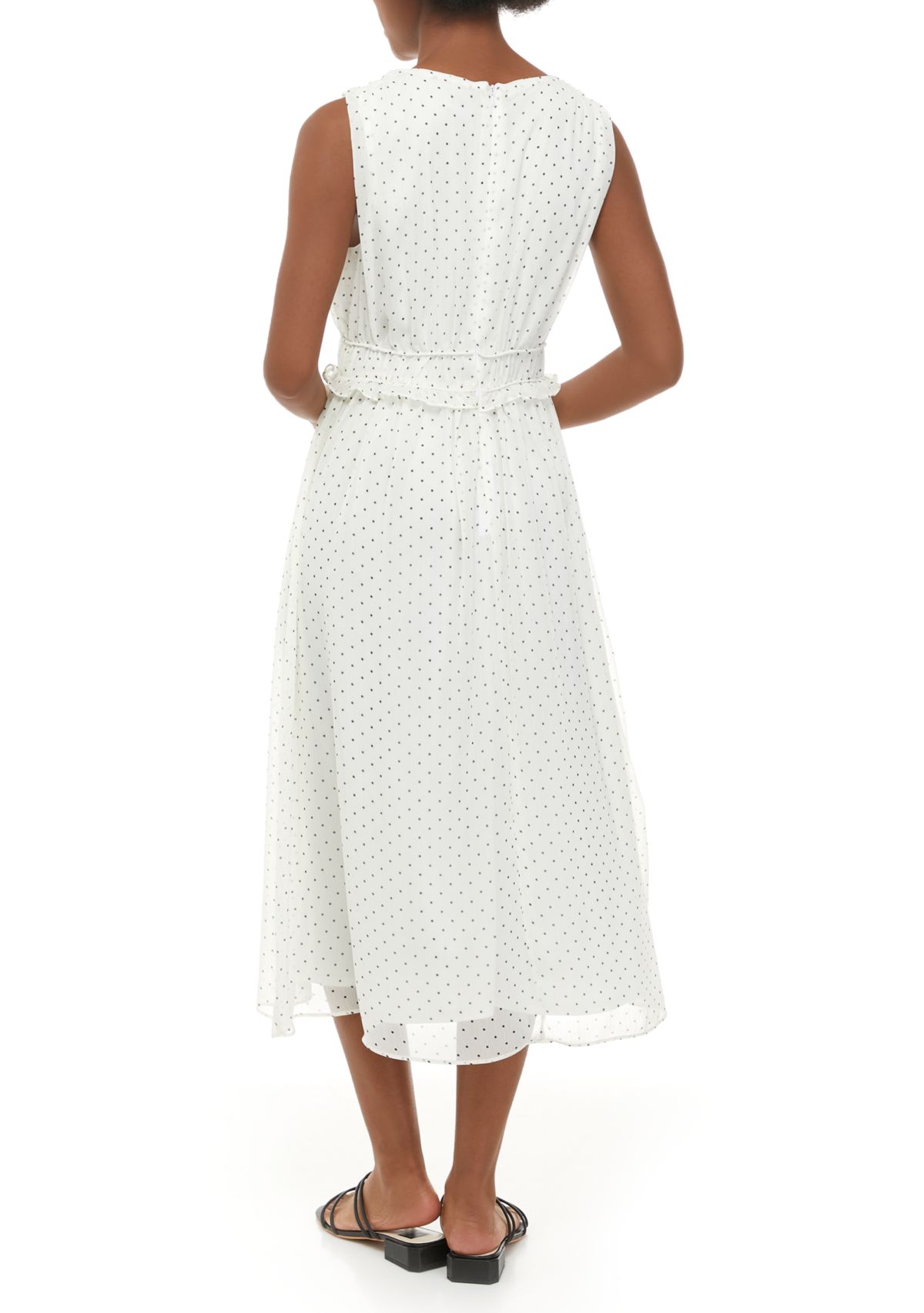 Womens Sleeveless Smock Neck Print Midi Dress