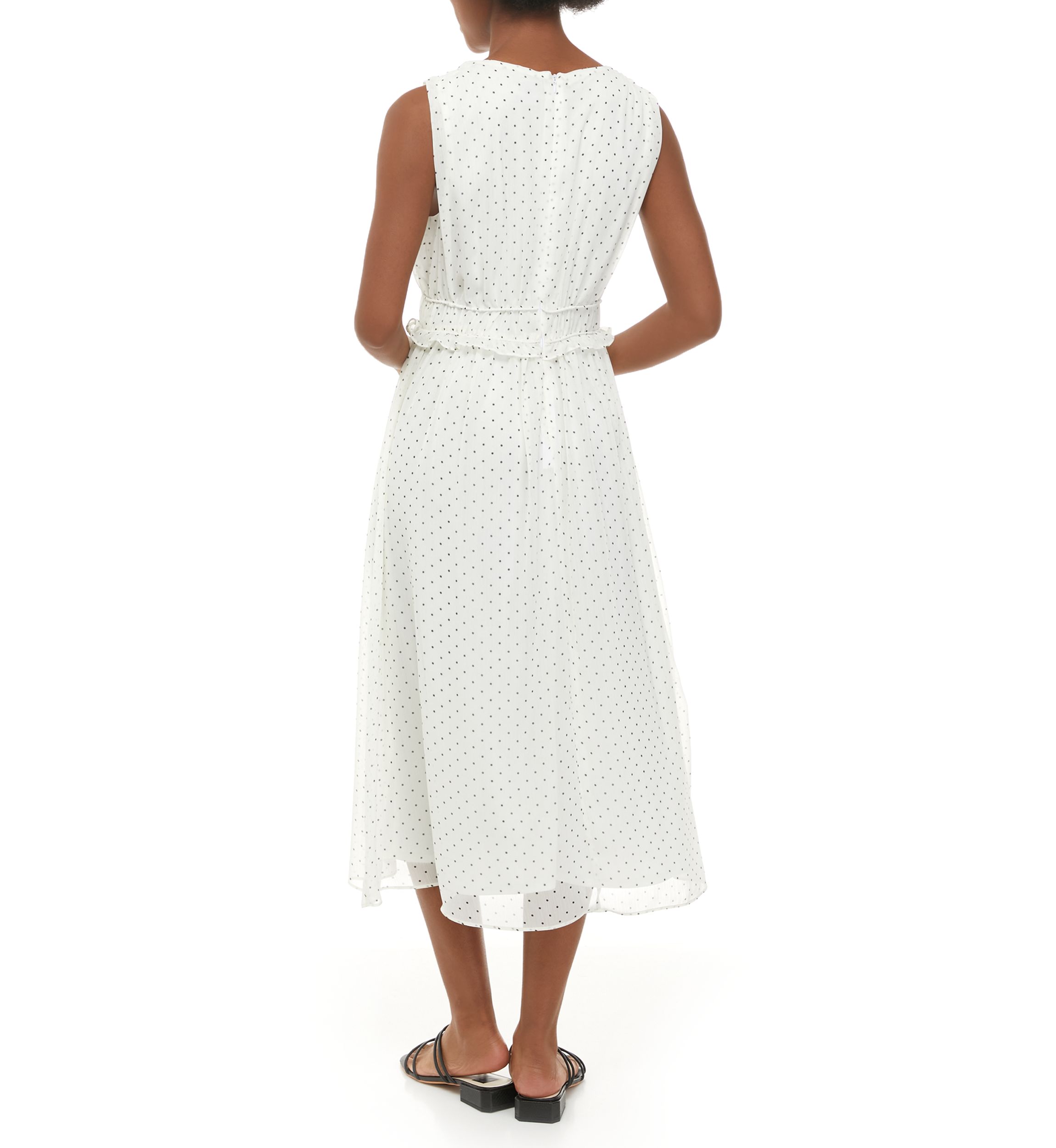 Womens Sleeveless Smock Neck Print Midi Dress