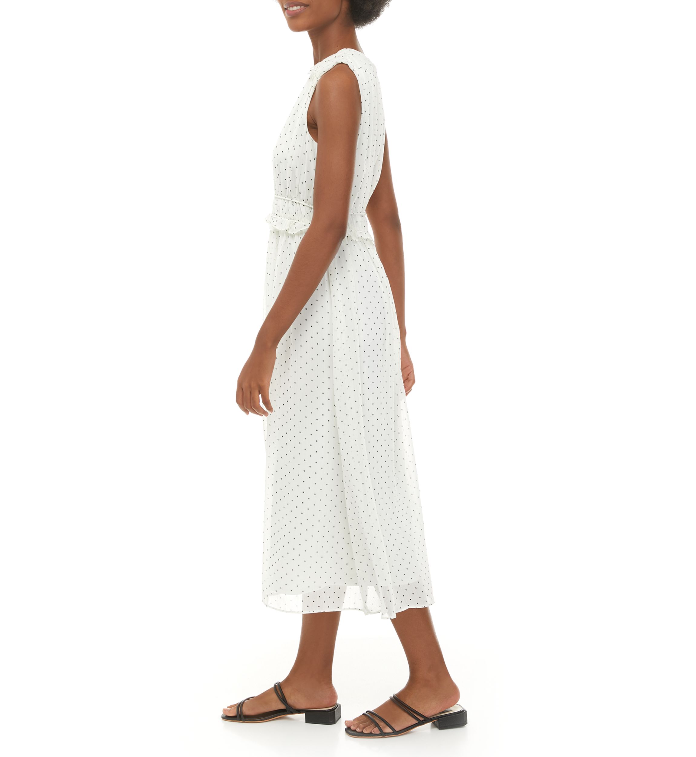 Womens Sleeveless Smock Neck Print Midi Dress