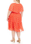 Plus Size Cape Sleeve Polka Dot Tiered Dress