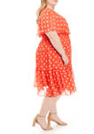 Plus Size Cape Sleeve Polka Dot Tiered Dress