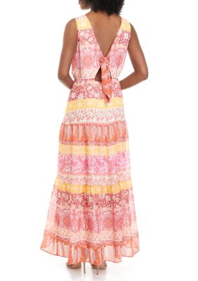 Women's Sleeveless V-Neck Border Print Maxi Dress