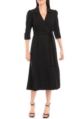 Maison Tara Women's 3/4 Sleeve Side Wrap Shirtdress | belk