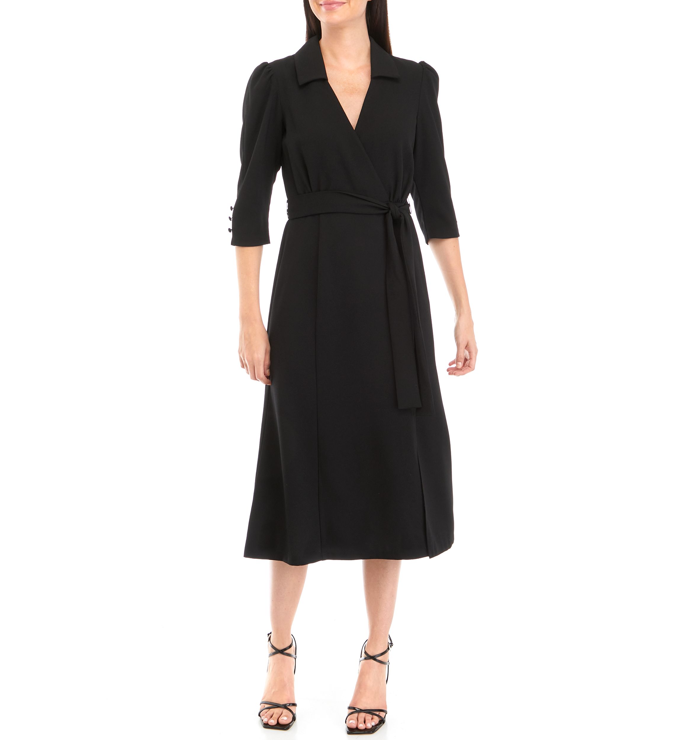 Womens 3/4 Sleeve Side Wrap Shirtdress