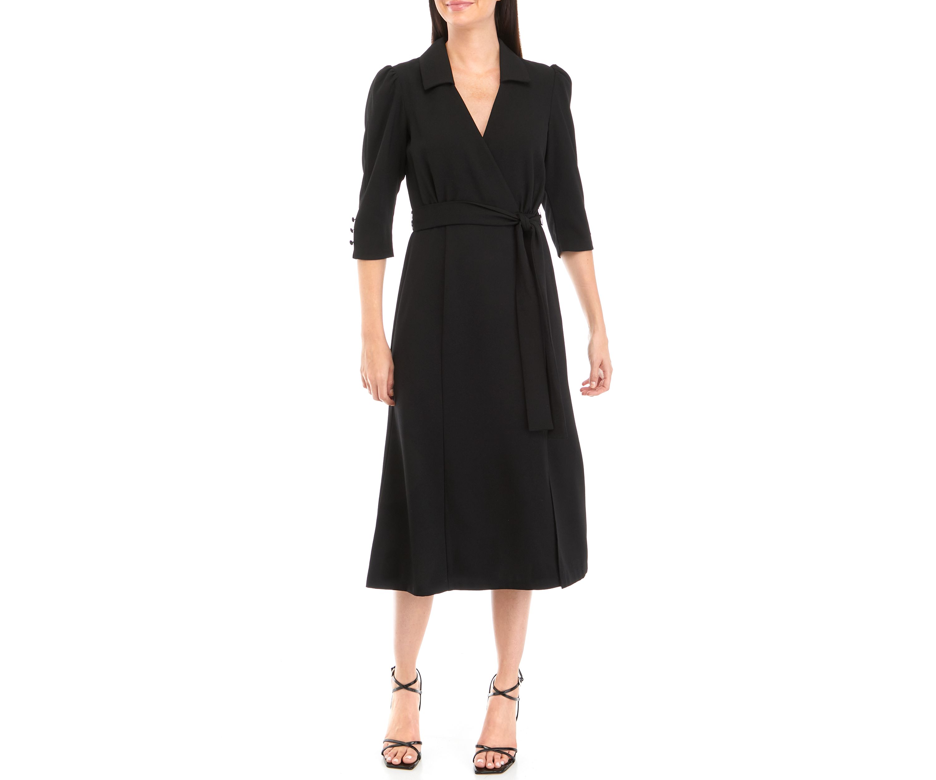 Womens 3/4 Sleeve Side Wrap Shirtdress