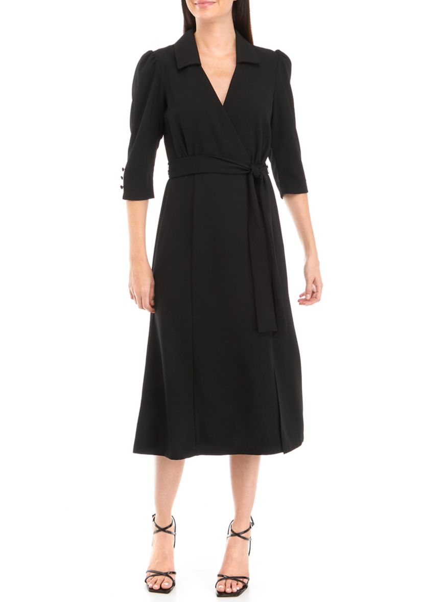 Womens 3/4 Sleeve Side Wrap Shirtdress