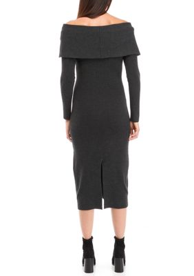 Women's Long Sleeve Off the Shoulder Solid Sweater Dress
