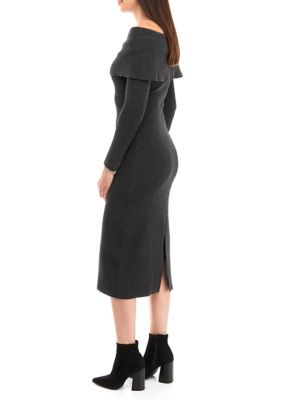 Women's Long Sleeve Off the Shoulder Solid Sweater Dress