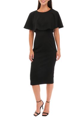 Women's Solid Crepe Sheath Cape Dress