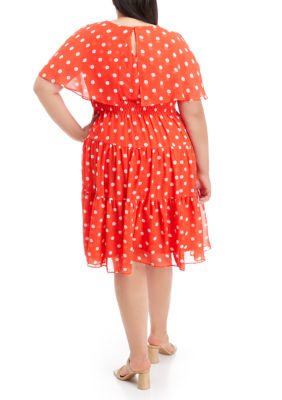 Plus Short Sleeve Solid Chiffon Dot Capelet Dress