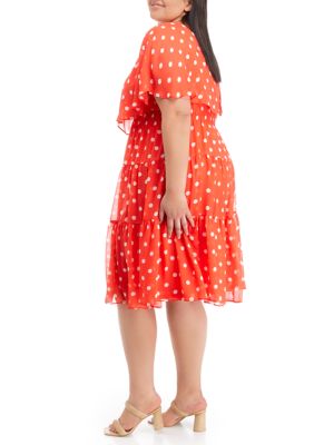 Plus Short Sleeve Solid Chiffon Dot Capelet Dress