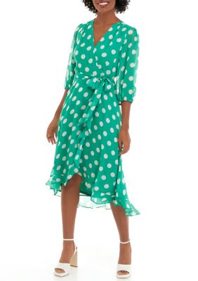 Julian Taylor Women s 3 4 Sleeve Dot Chiffon Surplice Midi Dress