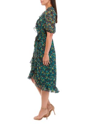 Women's Short Sleeve Ditsy Chiffon Midi Dress