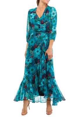 Maison Tara Women's 3/4 Sleeve Floral Printed Chiffon Maxi Dress | belk