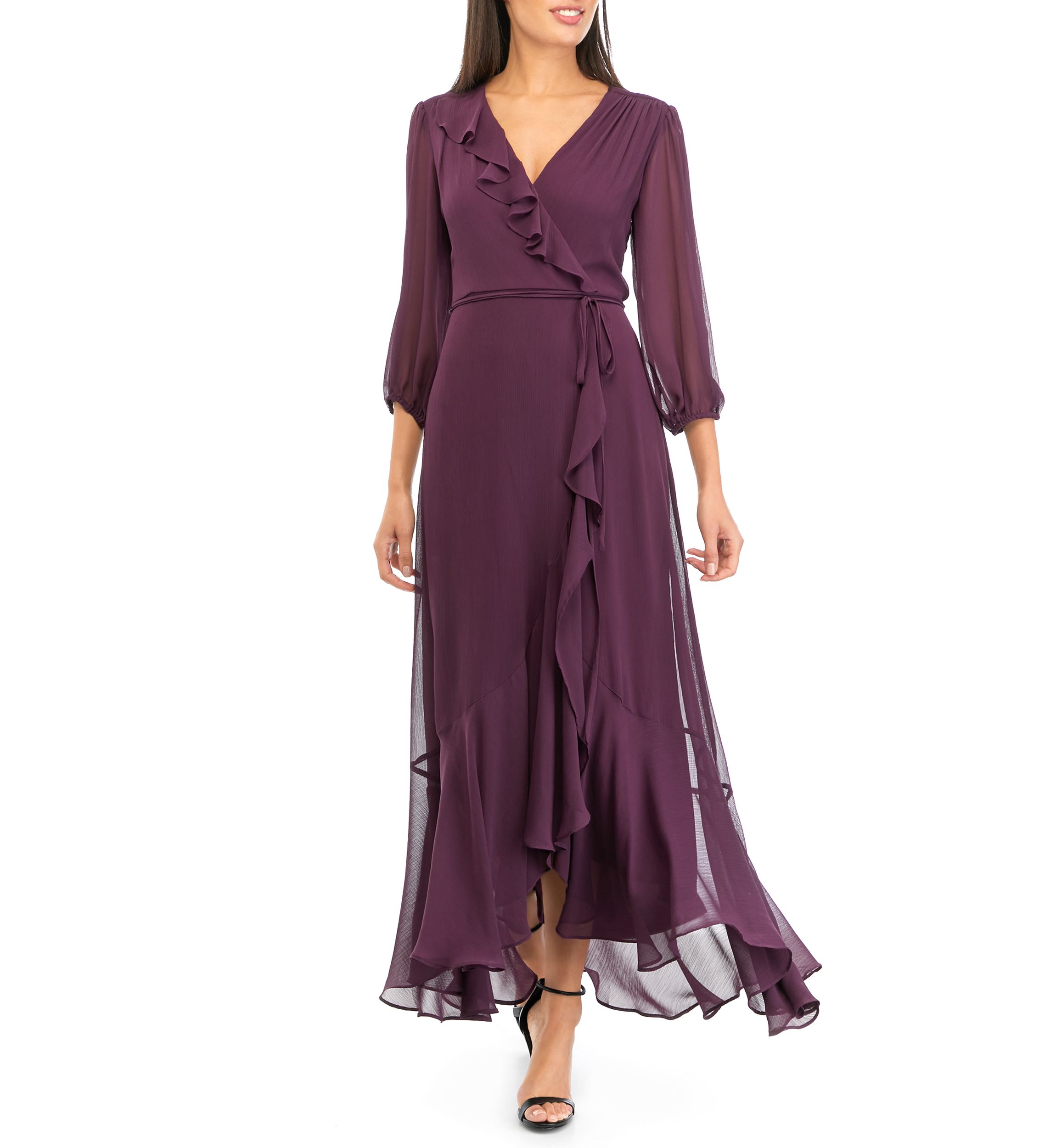Womens 3/4 Sleeve Chiffon Maxi Dress 