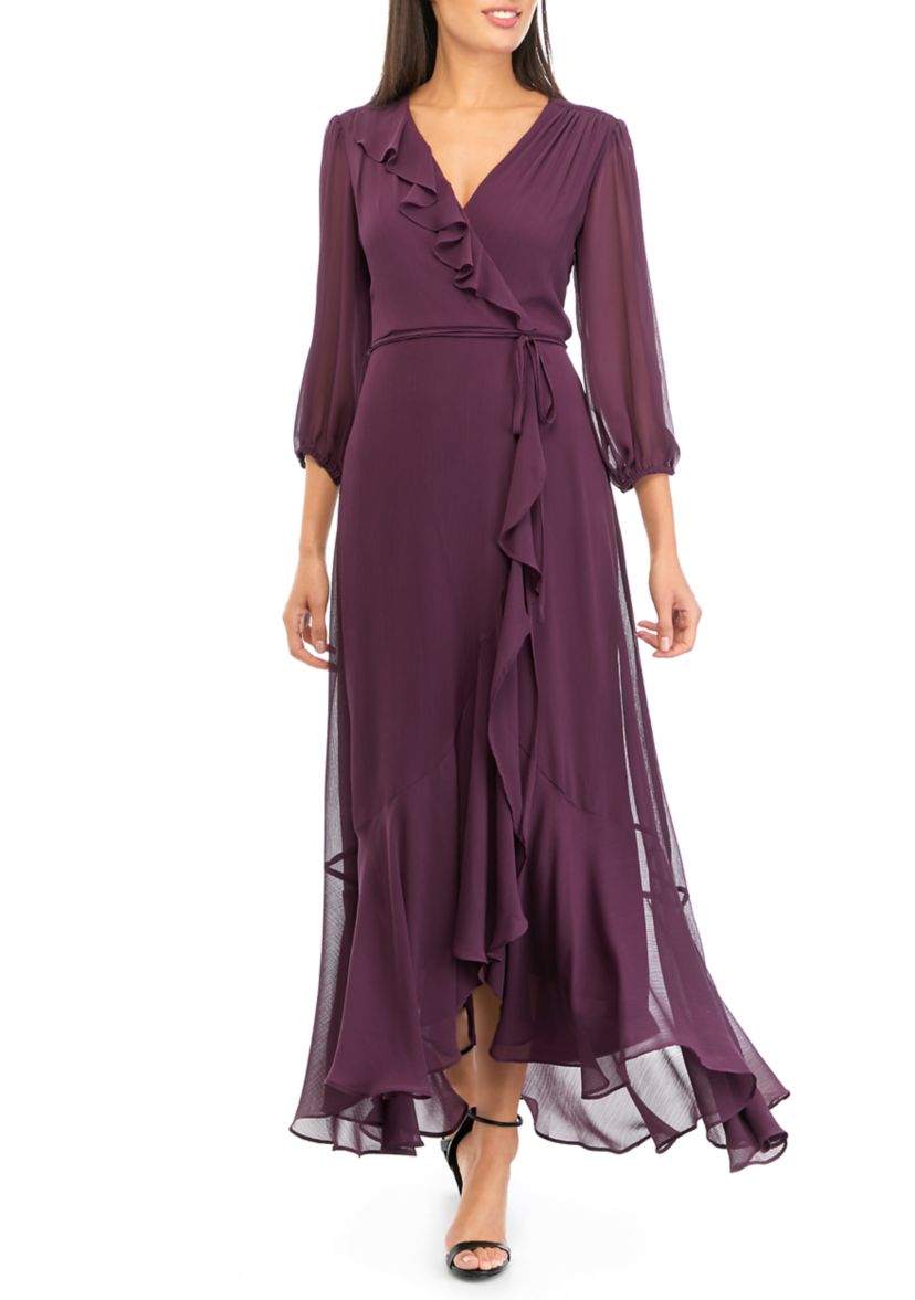 Womens 3/4 Sleeve Chiffon Maxi Dress 