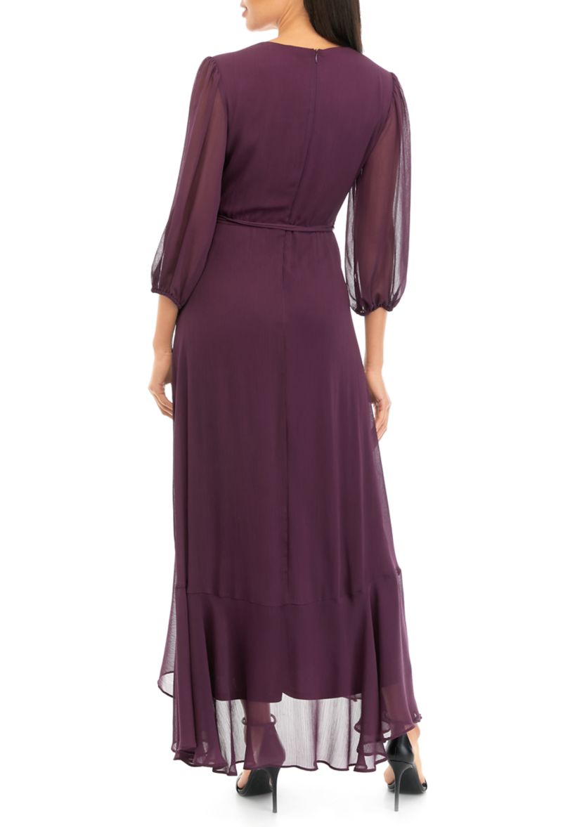 Womens 3/4 Sleeve Chiffon Maxi Dress 