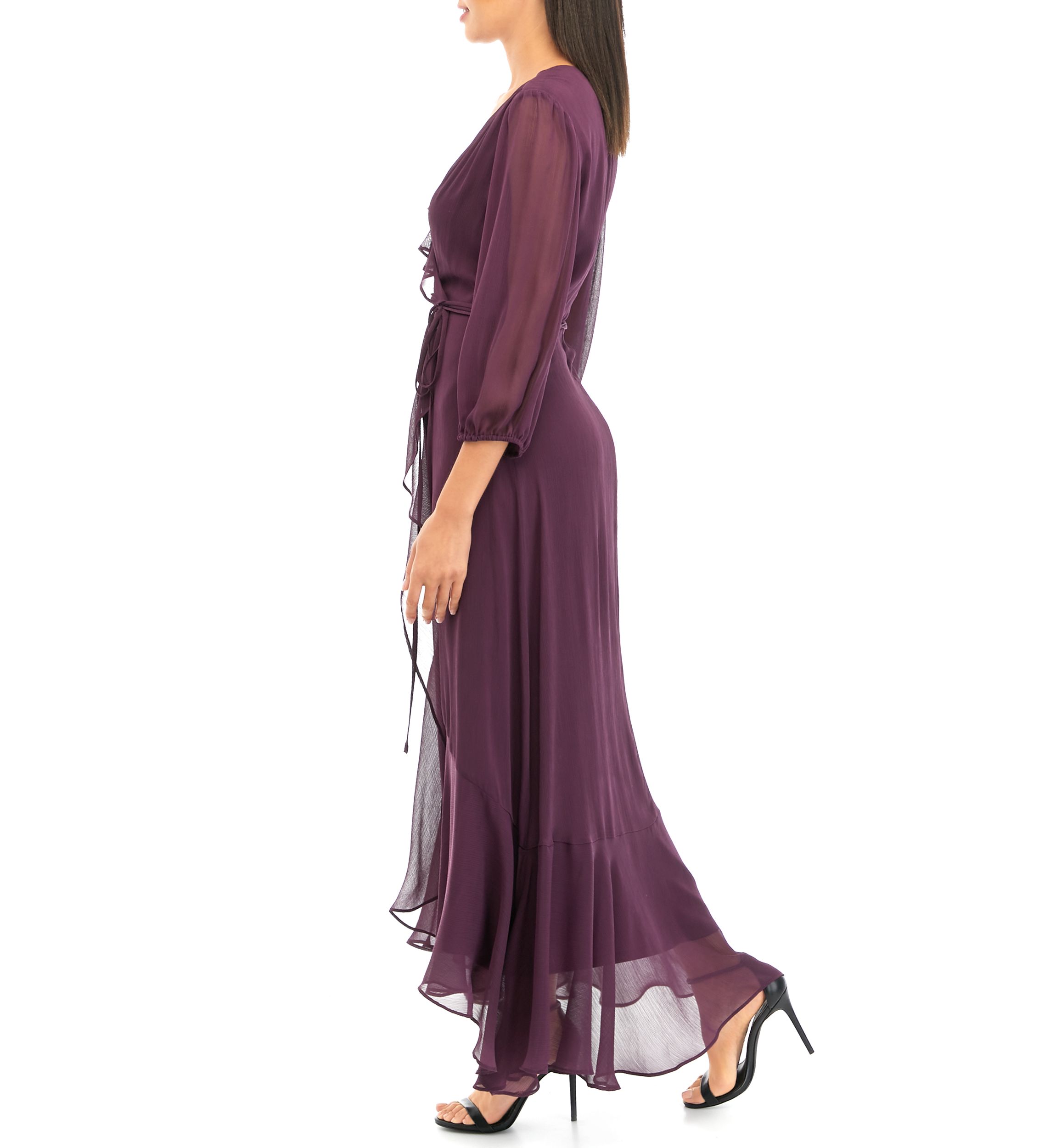 Womens 3/4 Sleeve Chiffon Maxi Dress 