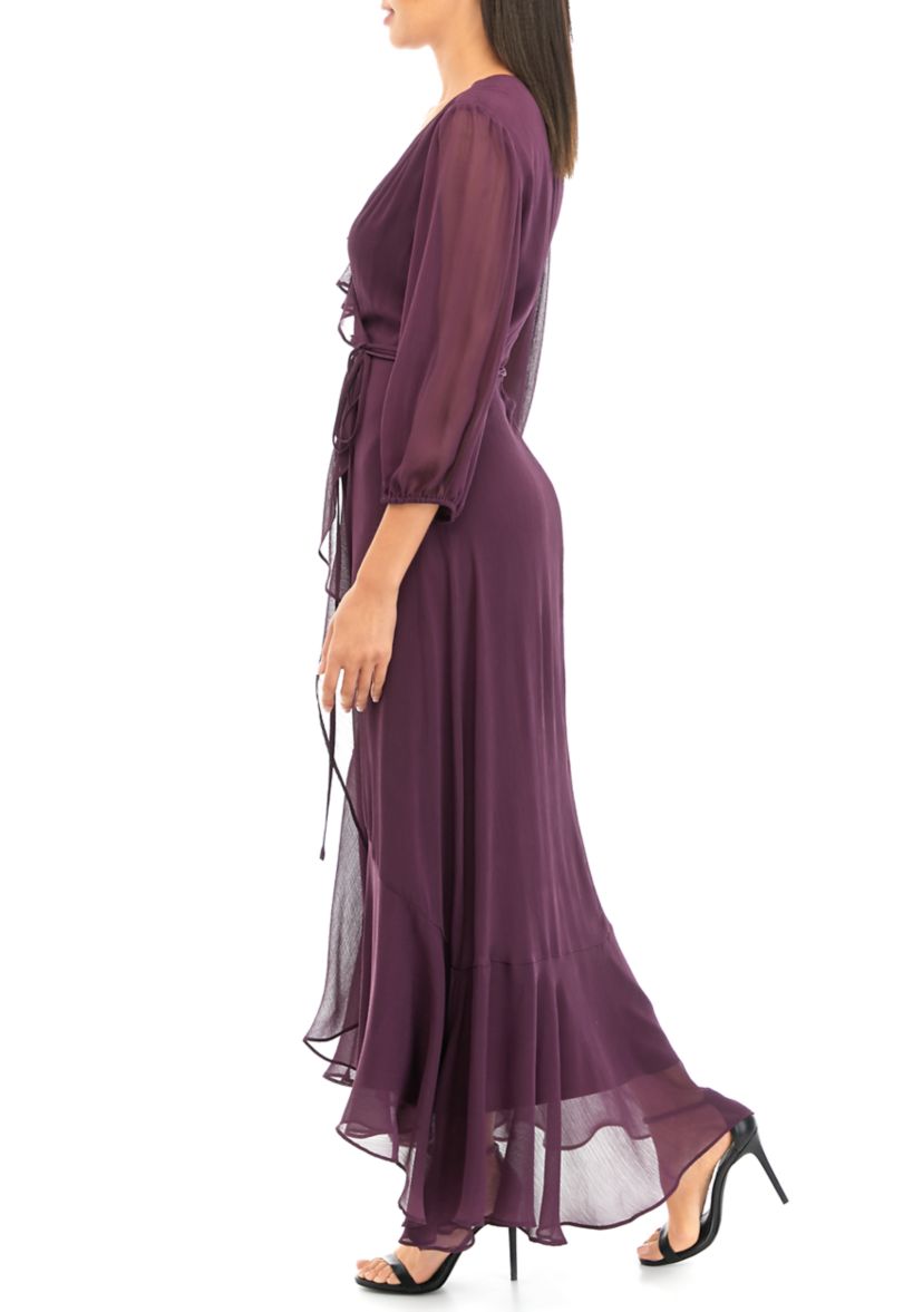 Womens 3/4 Sleeve Chiffon Maxi Dress 