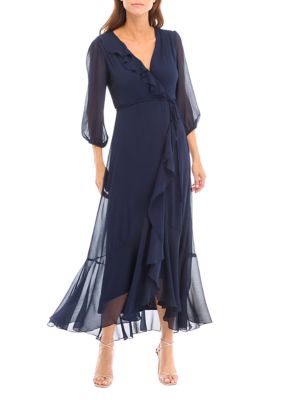 Maison Tara Women's Mesh V-Neck Fit and Flare Dress, Navy Blue, 6