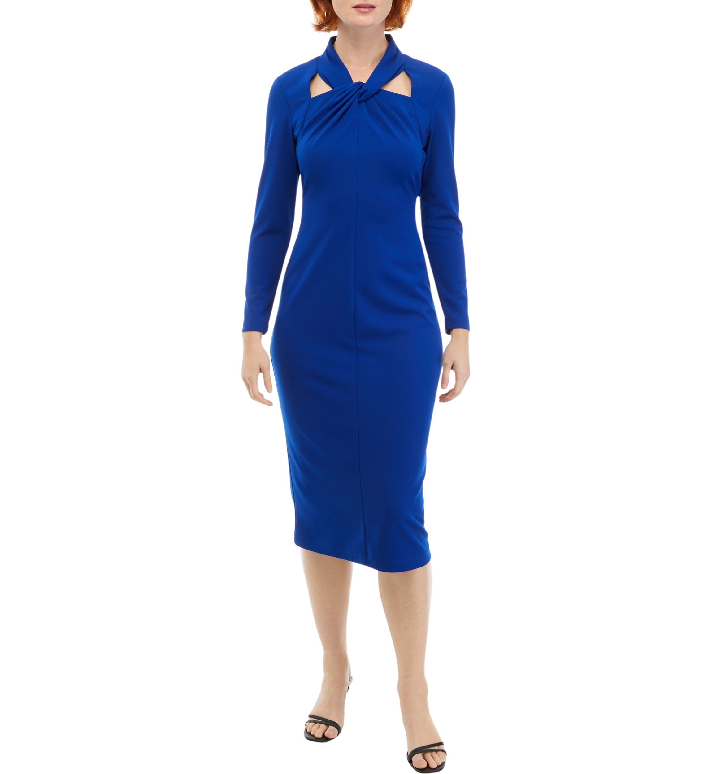 Womens Long Sleeve Cut Out Solid Crepe Sheath Dress