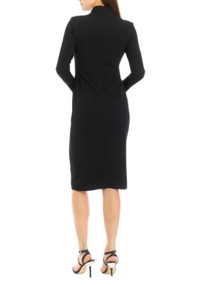 Women's Long Sleeve Cut Out Solid Crepe Sheath Dress